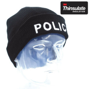 Bonnet noir en maille Thinsulate brodé Police