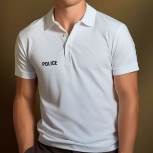 Polo blanc manches courtes imprimé Police