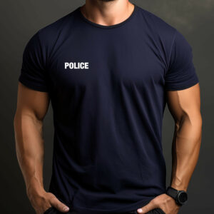T-shirt bleu marine imprimé Police