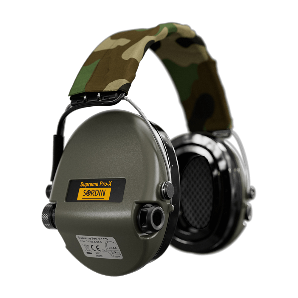 Casque anti-bruit Suprême Pro-X LED vert olive serre-tête tissu camo