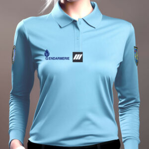 Polo bleu femme Gendarmerie manches longues Cooldry maille piquee