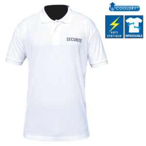 Polo Cooldry blanc imprimé Sécurité