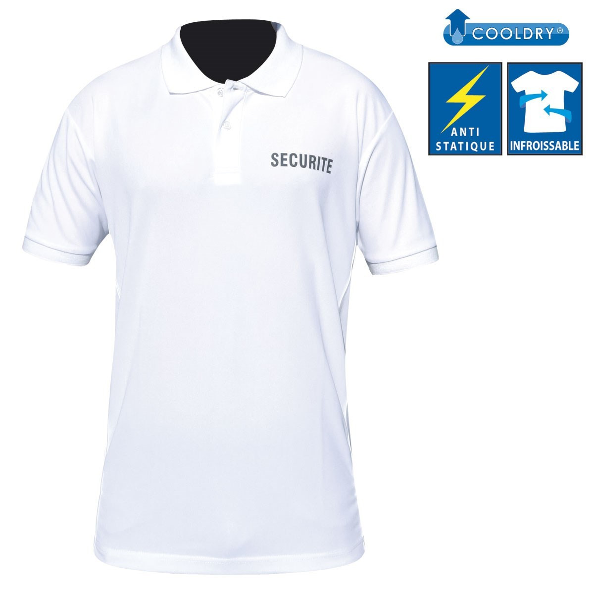 Polo Cooldry blanc imprimé Sécurité