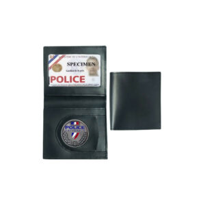 Porte-cartes cuir format cb + billet avec insigne Police