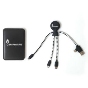 Powerpackbio batterie externe 5000 mAh noire et câble multi connecteu