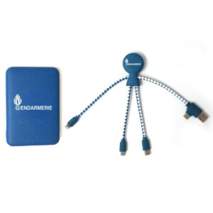 Powerpackbio batterie externe 5000MAH bleue et câble multi connecteur