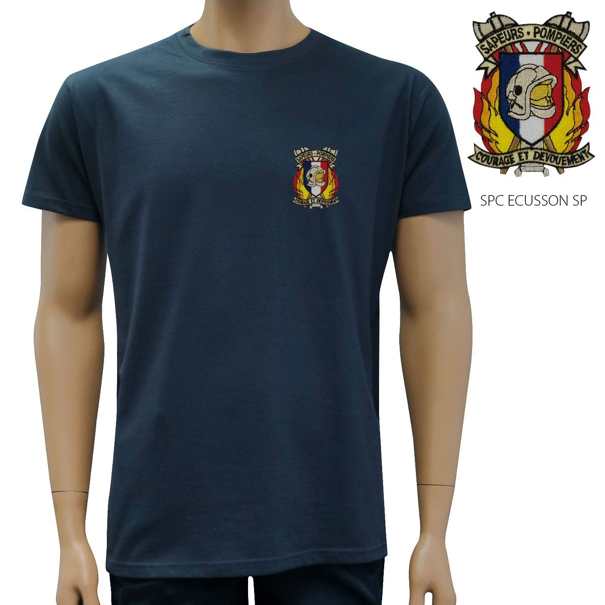 Tee shirt brodé Marine manches courtes