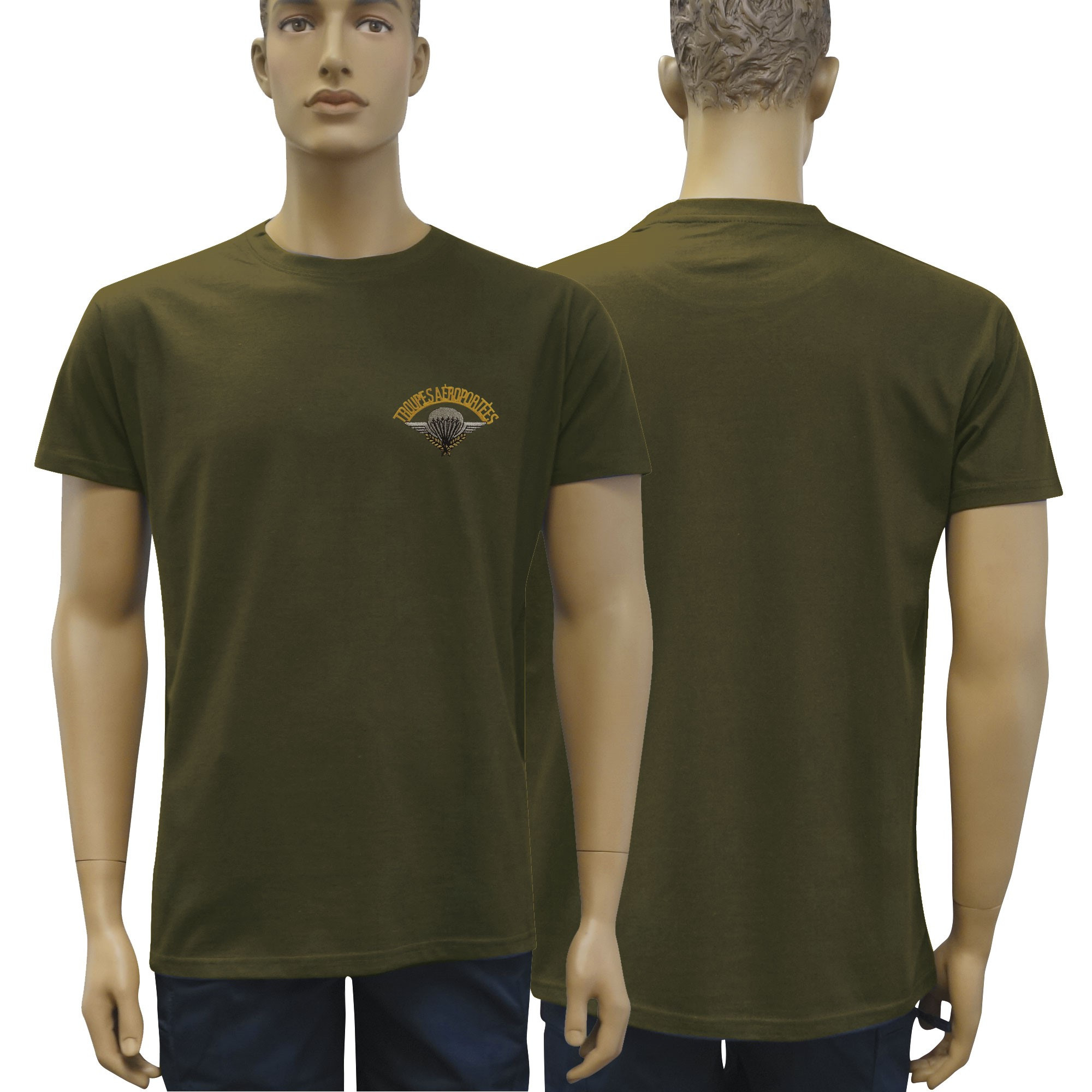 Tee shirt vert armeee coton brodé Troupes aéroportées